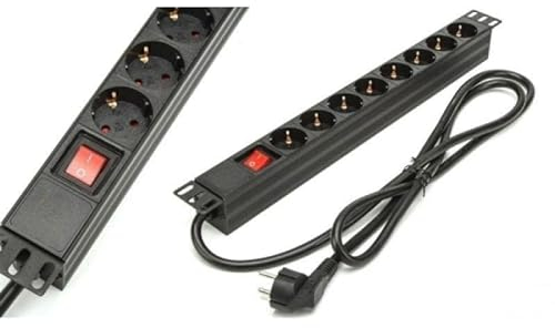 Phasak - Regleta Rack BNS 1518 19 Inch 1U - 8 Tomas Schuko - On/Off Switch - Cable 1.5 m - 16 A - Negra