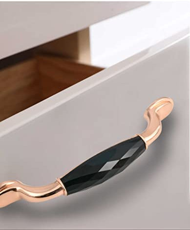 Crystal Cabinet Handles, Glitter Drawer Pull Handles, Modern T Bar Door kitchen cupboard handles Hardware Drawer Dresser Pull Handles,Decorative Furniture Knob for Home (128mm(5in),Rose gold black)