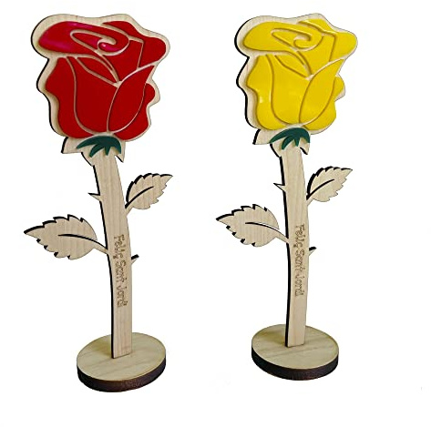 Qukimax® Rosa Sant Jordi de Madera y Metacrilato Rojo o Amarillo | Rosa Eterna, Regalo Sant Jordi