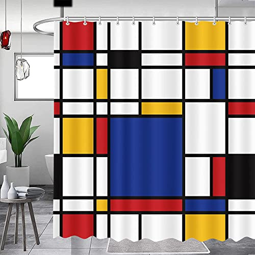 MEHOFOND Abstract Geometric Shower Curtain Mondrian Bathroom Decor Geometric Art Shower Curtain for Bathroom Washable Durable Fabric Shower Curtains 72x72 inch
