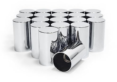 Grandroad auto 20 Pack Lug Nut Covers, 33mm by 3-1/2 Thread On Flat Top Cylinder Nut Cover Caps ABS Chrome Plastic Anti-Rust Screw-on Lug Nut Covers for Semi Trucks Trailers