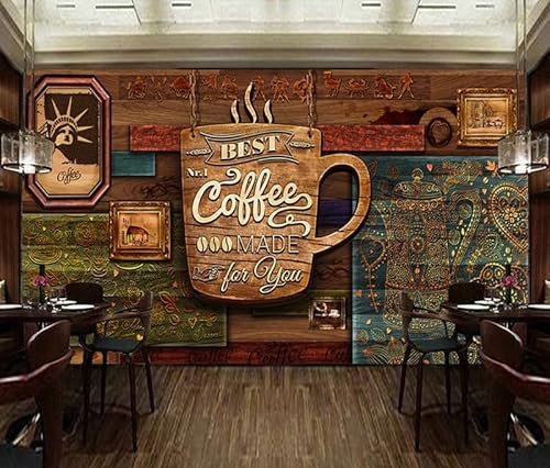 Wandgemälde für maßgeschneiderte Größe, Retro-Holzkaffee-Restaurant ， Abnehmbare Schale und kleber selbstklebende Wandgemälde Großes Foto Tapete