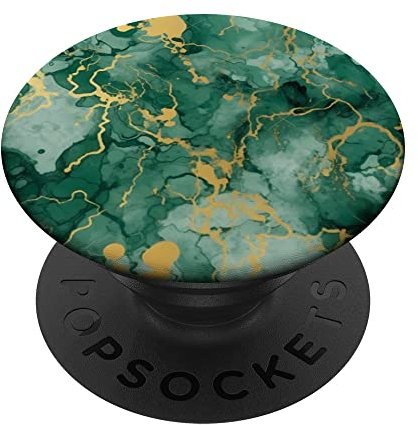 Marmorähnliches Jadegrün und Gold-Beige-Muster PopSockets mit austauschbarem PopGrip