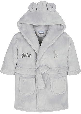 Style It Up Personalised Baby Dressing Gown Plush Fleece Robe Soft Cosy Velvet Warm Gift (GREY, 2-3 YEARS)
