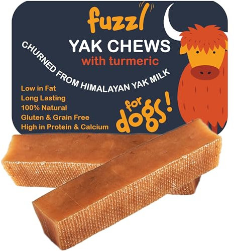 Fuzzl Premium Yak Chews for Dogs Superfood Turmeric - 2 Pack 140g Natural Dog Treats with Himalayan Yak Milk Joint Health