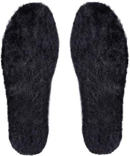 7STROBBS Lammfell Einlegesohlen Winter Warme Einlagen für Damen Herren,Echte Schaffell Sohlen Weiche Thermo Dick Schuheinlagen für Gummistiefel,Hausschuhe und Arbeitsschuhe,Schwarz,44EU