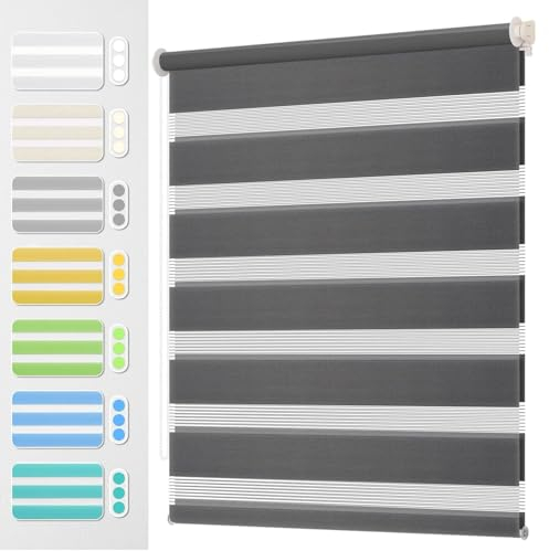 Thermorollo Rollo,Verdunklungsstoff 80 x 150 cm Sonnen-, Sicht-Schutz usw. Duo Rollos Fensterrollo Klemmrollos inkl. Montagematerial, für Fenster und Tür, Dunkelgrau
