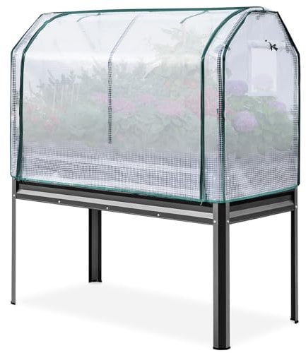 KING BIRD Hochbeet mit Beinen, verzinkt, 122×61×142cm,erhöhter Pflanzkasten mit Abdeckung, Metall-Pflanzbeet für Terrasse, Outdoor, Innenbereich, Kräuter, Blumen, Gemüse, Dunkelgrau