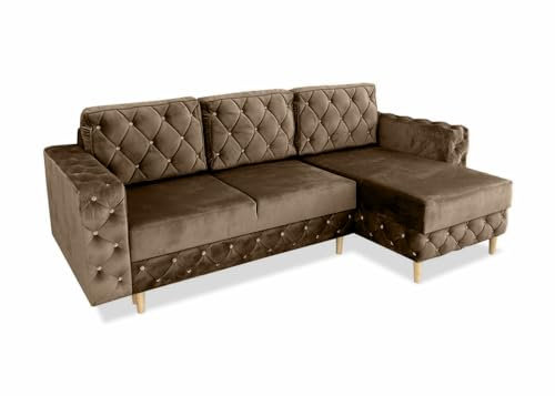 Ares Meble Gepolstertes Ecksofa Delux mit Schlaffunktion und Bettzeugcontainer - Relaxsofa 3 sitzer - Big Sofa mit schlaffunktion - Sofa Wohnzimmer - Schlafsofa140x200 Sonoma - Hellbraun