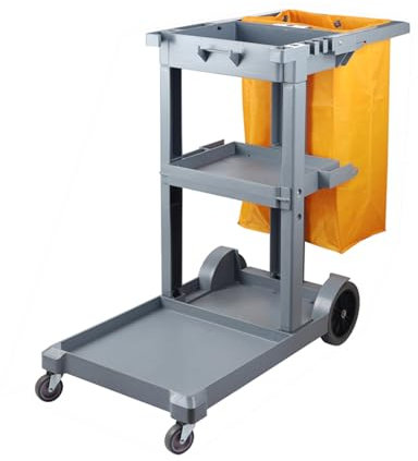 Hausmeisterwagen Rolling Reinigungswagen Kunststoff Putzwagen auf Rädern 3 Ebenen(Grey)