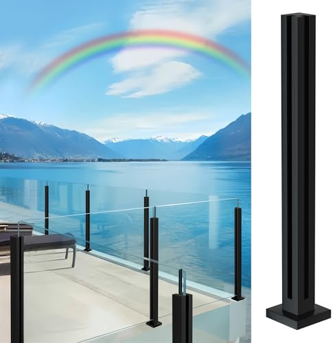 Cvter GlasGeländerpfosten, 85 cm – Glasklemme aus Edelstahl für 0,8–1,2 cm dickes, Balkongeländer glas für Stufen, Garten, Terrasse, Treppe, Schwarz