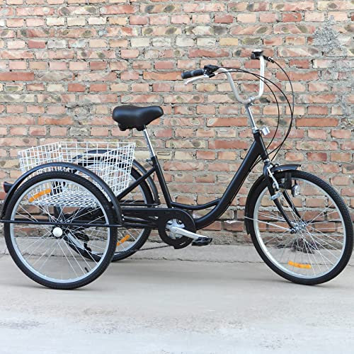 Brride 24 Zoll Dreirad für Erwachsene 6 Gänge Cruise Cityräder mit Licht und Korb bis 25kg Tricycle 3 Rad Erwachsene City Fahrrad für Heimtrainer Sport Outdoor