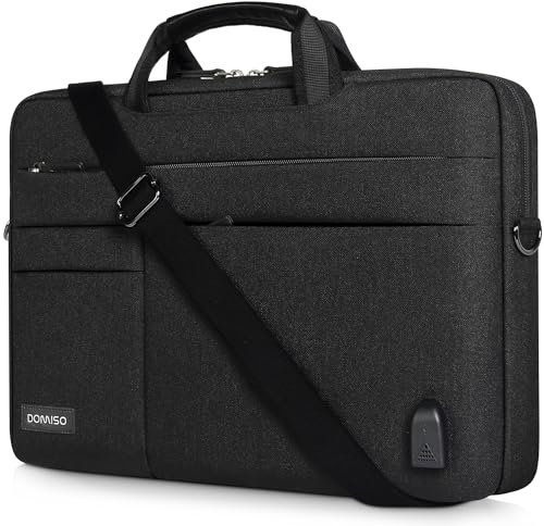 DOMISO 17 Pouces Grande Sacoche pour Ordinateur Portable Housse Sac avec Port de Chargeur USB Externe Sacoche Bandoulière pour 17-17.3 Notebook/Dell/Lenovo/HP/ASUS, Noir 1