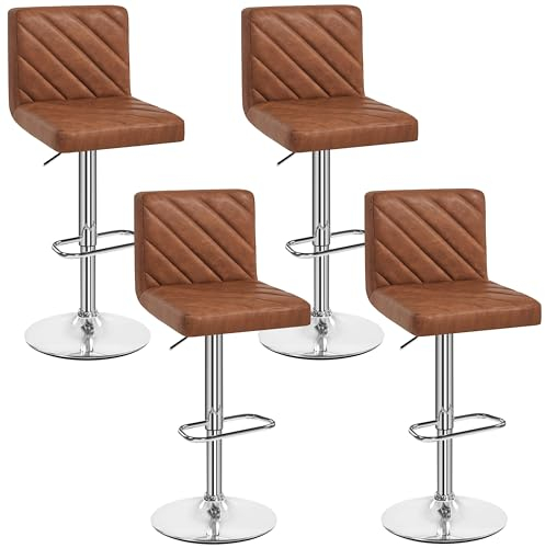Yaheetech Barhocker 4er Set Kunstleder Gepolstert Barstuhl mit Fußstütze Drehhocker Küchenhocker, Thekenhocker bis 136 kg Belastbar für Küche/Esszimmer/Bar/Salon, Braun