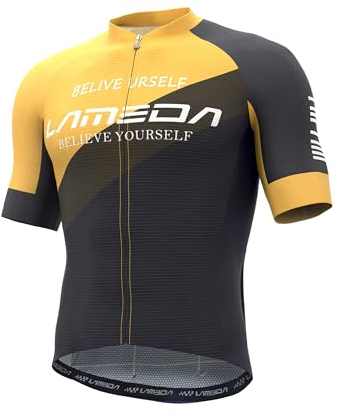 LAMEDA Radtrikot Herren Kurzarm Sommer MTB Rennrad Trikot Fahrradtrikot Atmungsaktive Schnell Trocknen Elastische Fahrrad Short Sleeve Jersey für Radsport Sport Schwarz&Gelb XXL