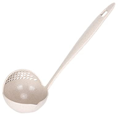 Paja de trigo 2 en uno, cuchara de sopa para el hogar, colador de mango largo, red de filtro, cubiertos, cuchara, restaurante, cuchara de pescar, organizador de utensilios de cocina (beige, talla