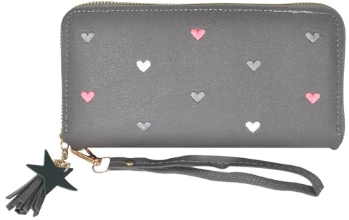 Porte Monnaie Femme, Portefeuille en Cuir PU, Souple Portefeuilles et Porte-Cartes avec Grande Capacité pour Fille, Pochette à Monnaie avec Fermeture éclair pour Carte d'identité, Pièces(Gris)