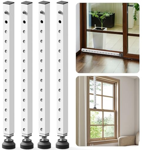 Barra di sicurezza per finestre, barra di sicurezza per porta scorrevole, 43,2-83,8 cm, con piedini regolabili a prova di furto, fermaporta per finestre scorrevoli/verticali/porta del patio