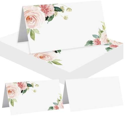 AIBAOBAO 50pcs Place Name Cards, 9 x 10cm Table Name Seating Placement Tags Name Cards for Wedding Table Setting, Christmas Party Decors, Flower Design (Pink Rosa)