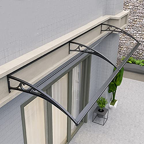 Verandaüberdachung Außenmarkise Terrassenmarkisen Haustürüberdachung Außenmarkise Aluminium-Bogentürmarkise, transparentes Polycarbonat mit schwarzer Halterung, Metallfenstermarkise Regen- u