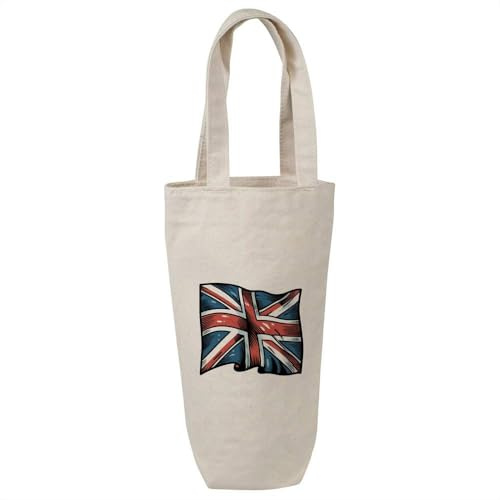 Azeeda 'Waving Union Jack Flag' Wine Bottle Bag - Natural (BL00036906) | Cotton Gift / Travel Carrier for Wine, Champagne and Bottles