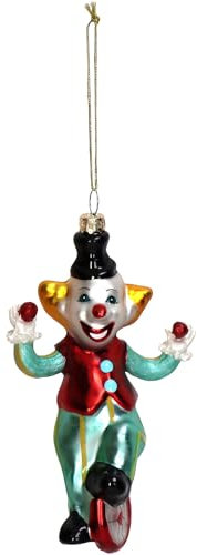 HD Collection Christbaumschmuck 14,6cm Glas - Zirkusclown Figur handbemalt zum Aufhängen - Weihnachtsbaum Anhänger für Weihnachten - Christbaumanhänger & Weihnachtsbaumschmuck - Zirkus Clown Bunt