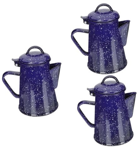 TOPBATHY 3 Piezas Cafetera De Esmalte Hervidor De Agua Para Acampar Jarra De Agua Para Acampar Estufa Cafetera Tetera Con Leche Cafetera Retra Hervidor De Agua De Mano Tetera Blanca Té Blue