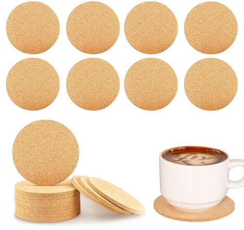 JDCMEI 20 Pièces Dessous de Verre en Liège, 10cm sous-Verres Ronds en Liège, Dessous de Plat Liege sous Tasse, Dessous de Verre Absorbants pour la Maison, Bureau, Café, Bar et Restaurants
