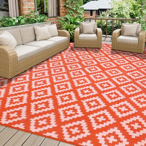 Homcomodar Alfombra de Exterior para Patio 180x270cm Rojo Alfombra de Paja Plástico Resistente a los UV Alfombra de Camping Patio Alfombra Reversible para Barbacoa Picnic Balcón Playa Cubierta