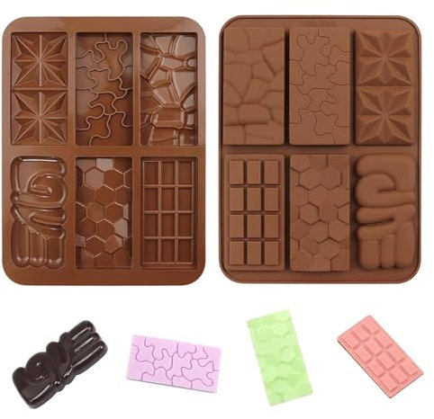 ChAusa 2 Pcs Chocolate Mould 6 Cavities Square Chocolate Silicone Molds Reusable Baking Moulds for Cake Toppings, Ice Cube,Hard Candies Moulds