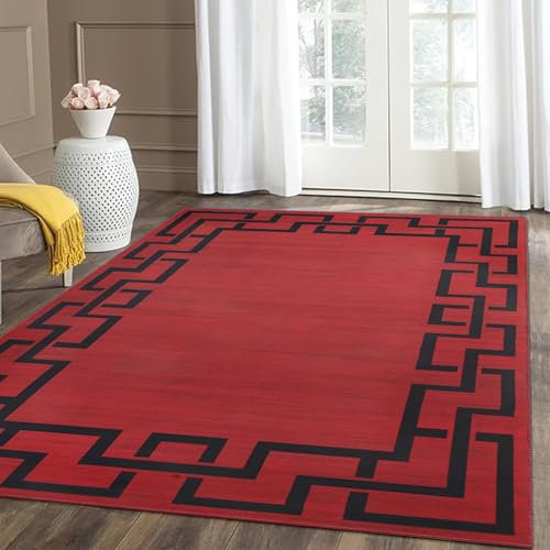 MOONLIGHT20015 Rugs Living Room Large 160x230 cm – Greek Key Style Red Area Rugs for Bedroom – Non Slip Modern Printed Carpet For Lounge Dining Room, Lexi