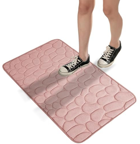 Dmuzsoih Badematte aus -Schaum mit Kieselsteinen,Plüsch-Fußmatte, wasserabsorbierende Steinmatte | Kopfsteinpflaster-Badematte, bequemer Duschboden-Badematten-Teppich für Badezimmer