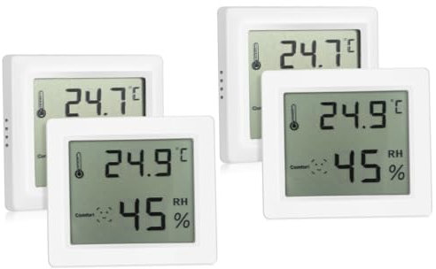 Sosoport 4stücke Digital Thermometer Hygrometer Präzise Temperatur Und Feuchtigkeitsmessung Für Innenräume Lcd-display Kompaktes Design Für Einfache Handhabung Und Installation