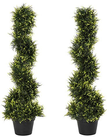 Outsunny 2er Set künstliche Zedernbaum groß 90 cm Kunstpflanze, Plastik künstliche Pflanzen Zeder im Topf, Spiralpflanze wie echt für Wohnzimmer Schlafzimmer Büro Garten Moderne Dekoration