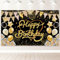 PartyYaa Bannière d'anniversaire, décoration de bannière Happy Birthday, extra grande fête d'anniversaire, décoration de fond, panneau, poster pour hommes et femmes (noir doré)
