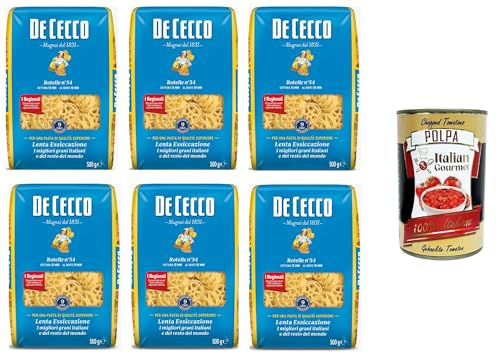 Italian Gourmet Rotelle n.54 Pasta di semola Hartweizen 6 x 500g Nudeln | Formato ruote per sughi ricchi, aus grano duro, cottura al dente e, Gesamtnettogewicht 3 kg + Kostenlos Polpa 400g