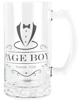 Purely Home Page Boy Glass Stein - Wedding Roles Beer Glass Thank You Gift - 450ml Drinking Cup/Tankard with Handle Present