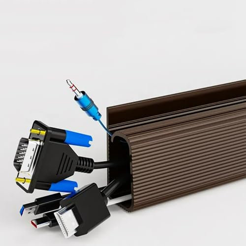 OASHISU Kabelkanal 4er-Packs, Kabelkanäle Selbstklebend 4 x 51 (B) x 27 (H) x 400mm Länge, Kabelabdeckung, Braun PVC, TV Kabelkanal bis zu 10 Kabel hinter TV-Ständer oder PC-Schreibtisch verstecken
