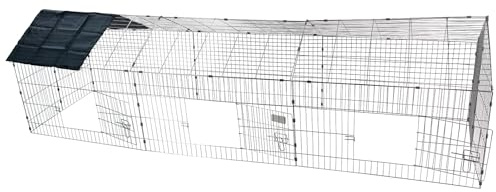 Actiaspet - Grey Metal Pet Run with Gabled Roof and Sunshade (X Large)