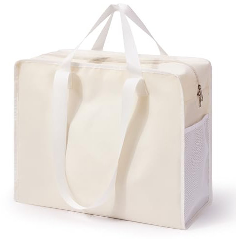 KALIDI Strandtasche XXL Familie, Wasserdicht Badetasche mit Reißverschluss Groß Schwimmbadtasche Beach Bag Einkaufstasche Saunatasche Shopper Tasche (Beige)