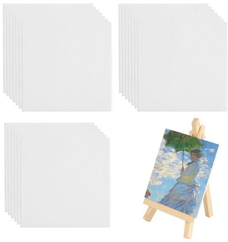20 Stück Kleine Leinwand zum Bemalen, 10 x 10cm Mini Leinwand mit Staffelei | Canvas Leinwände zum Bemalen für Acrylfarben Ölgemälde, Basteln Künstler Malerei Deko +1 Tischstaffelei Klein Holz(weiß)