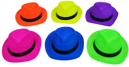 Pack de 6 sombreros de fiesta neón, jazz, sombreros de rendimiento colorido, sombrero fluorescente
