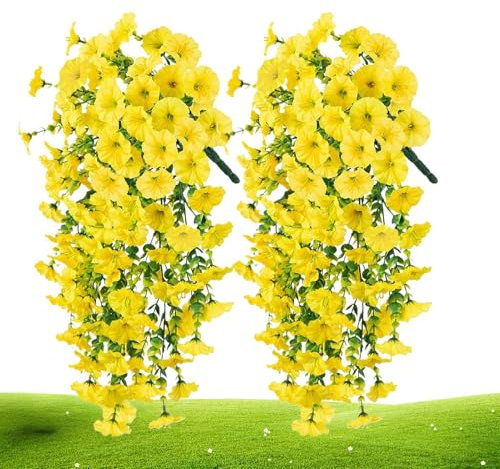 Patifirst 2 Petunia Pianta Finta, 75cm Fiori Finti Pendenti Da Esterno Per Balcone, Pianta Finta Cadente Con Fiori, Piante Finte Da Appendere, Per Matrimoni, Casa, Giardino, Cortile, Decorazione