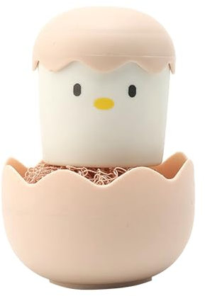 Kuuleyn Eggshell Chicken Cleaning Brush, Multipurpose Dish Pot Washing Tool,Cute Cartoon Kitchen Cleaning Scrubbers,Handle and Fiber Ball for Kitchen Sink Bowls Pots (Pink)