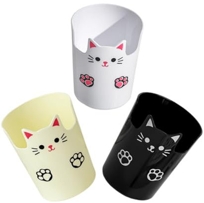 VILLCASE 3 Pièces Organisateur de Bureau pour Porte Stylos Chat Mignon pour Maison Bureau de Travail Noir Blanc et Jaune Crème