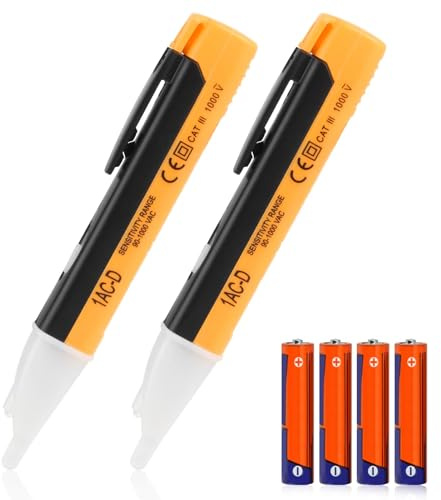 2PCS Voltage Tester Pen, Non Contact Electric Tester Pen Range 90V to 1000V AC Voltage Pens with Led Flashlight and Buzzer Alarm Voltages Detector Breakpoint Finder Live Wire Tester (with Baterry)