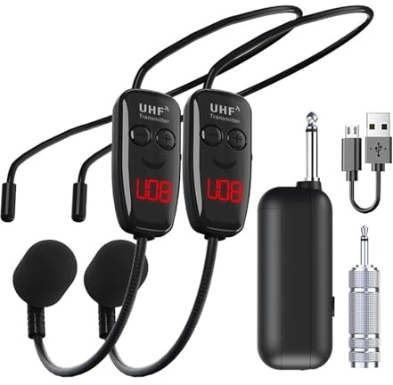 Hochleistung uhff Wireless Handheld -Mikrofon & Headset -Mikrofon 2 in 1 | Wiederaufladbares leichtes Design, langjähriger Betrieb stabiler Audioübertragung, ideal für die Audioverstärkung in Fitness,