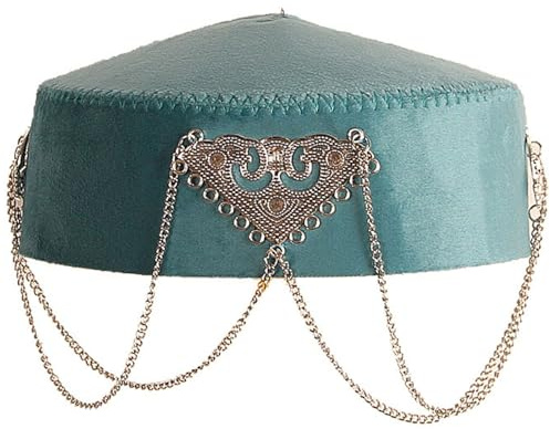 YUXITA Traditioneller kasachischer Hut mit eleganten Fransen, für kulturelle Veranstaltungen und den Alltag, atmungsaktives Polyester, ethnische Kopfbedeckung, Blau