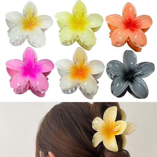 Dreamil Lot de 6 pinces à cheveux en forme de fleur mignonne pour femmes et filles, barrette à cheveux hawaïenne pour femmes, adolescentes, filles, cadeaux (multicolore)