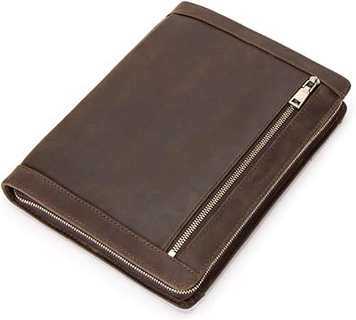 WEKONUMEX A4 Padfolio Portfolio Binder, Leather Portfolio Binder Conference Folder Business Office Notebook File Bag Brown 235x298x30mm
